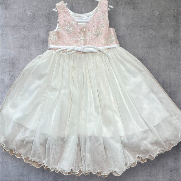 Bundle American Princess Girls Sleeveless Ivory Pink Floral Lace Tulle Dress 6 - Picture 4 of 9